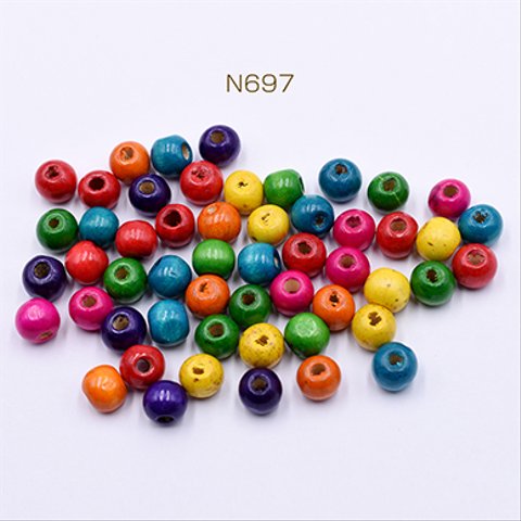 N697  200g  ウッドビーズ MIX 丸玉 10mm カラーミックス 2×【100g】