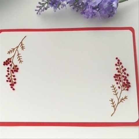 紙刺繍のメッセージカード 秋の野花 (ハガキサイズ)