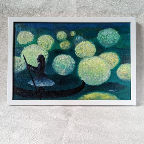 絵画　油彩　原画　「あじさい舟」