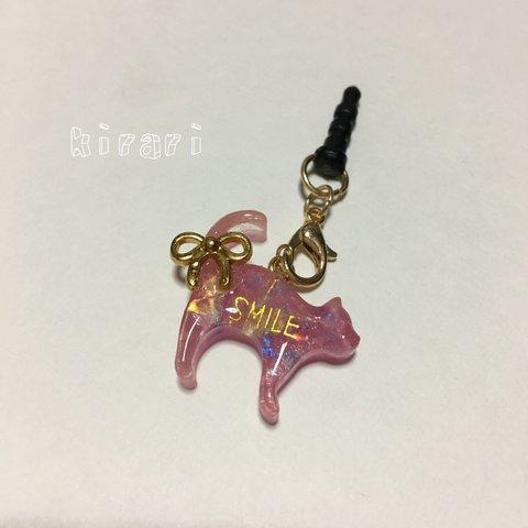 ☆ Smile ピンク キャット レジン イヤホンジャック  レジンアクセサリー