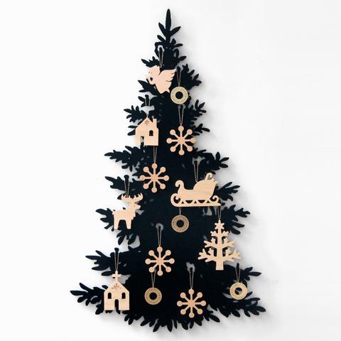クリスマスツリー【ツリー込み・マットブラック】おしゃれ大人モダン北欧壁掛け飾りオーナメントウォールデコリビング