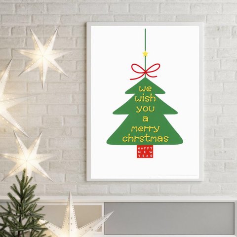 #188/We wish you a Merry Christmas 白⭐️A4art  rab ポスター インテリア 北欧　クリスマス　北欧雑貨　アート　ツリー　クリスマスポスター