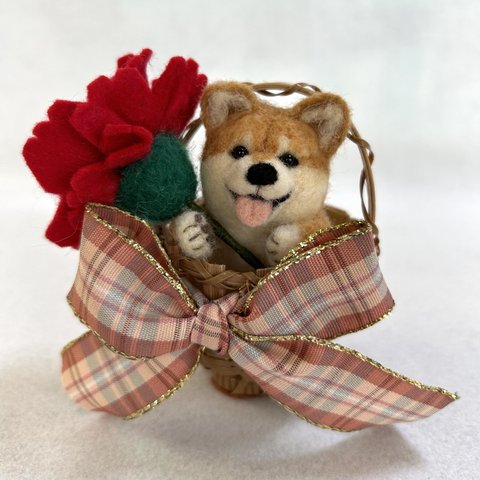 母の日のプレゼントに💐カゴ入り柴犬ちゃん(羊毛フェルト)