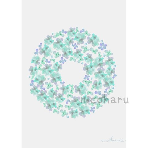 紫陽花リース　インテリアポスター　A４