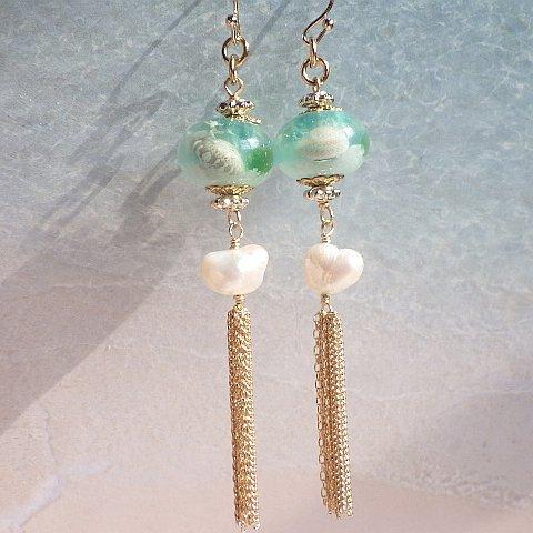 Jellyfish and Water Pearl ピアス/イヤリング　浅瀬ブルー