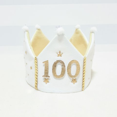 ホワイト×星柄ベビークラウン　100日　祝い　王冠