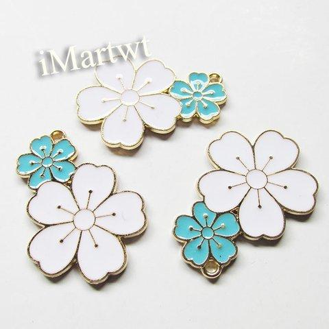 【A-2018】5PCS　桜　35×25mm　ブルー　チャーム