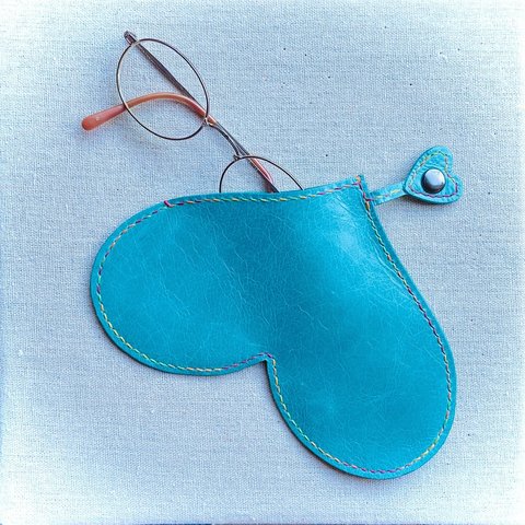 ハート型ソフト眼鏡ケース（ブルー/ムラ染）