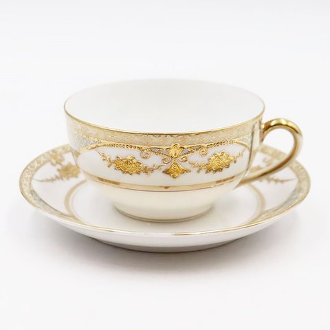 オールドノリタケ NORITAKE 輸出用 ティー カップ＆ソーサー 金彩 パウダーブルー 水色 洋食器 上品 大正 アンティーク クラシック