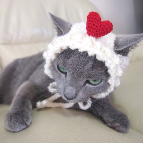 【再販11】猫用 帽子 ぷっくりハート♡のあったか帽子