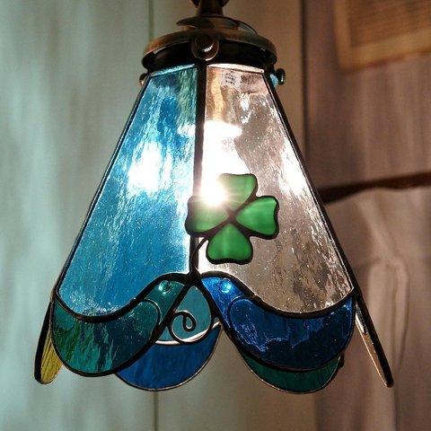 四葉と小鳥のステンドグラス ランプ照明 