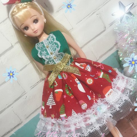 リカちゃん服ワンピース　〜クリスマス赤〜