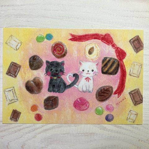 ポストカード38 猫 チョコレート バレンタイン