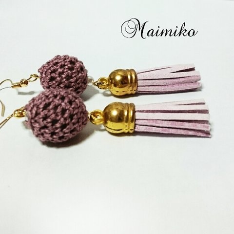 ニットボール&タッセルピアス