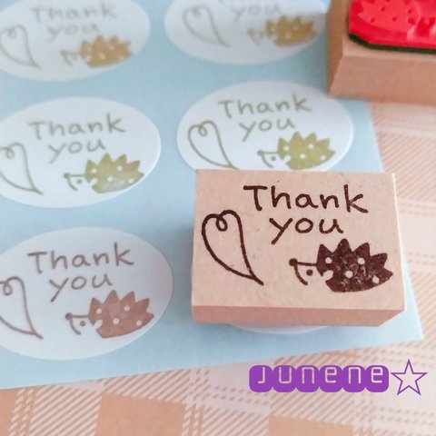 Thank You☆はんこ(楕円シールハートとハリネズミ)