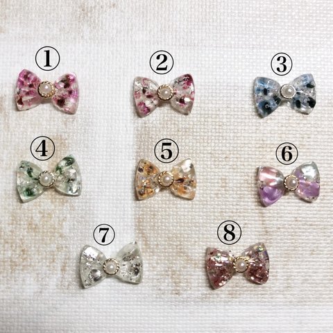 限定お値下げ🎀　選べる　押し花リボン🎀4個セット　リボンパーツ　リボン　ハンドメイド　ネイルパーツ　おゆねいる