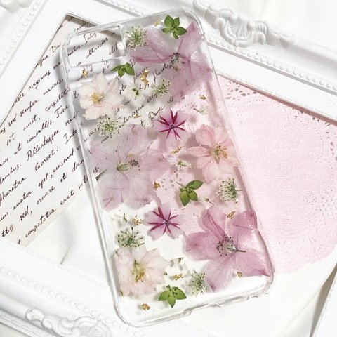 押し花iPhoneケース 押し花スマホケース 押し花ケース お花