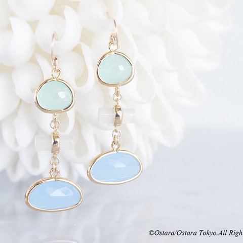 【14KGF】Unusual Glass Earrings-Skybluex Smokewhite x Mintgreen-