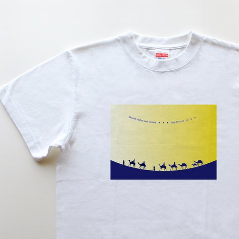 ◆ 月明かりの砂漠 / 5.6oz　Tシャツ　white  / ラクダ