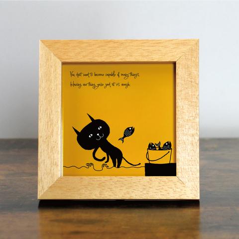 【額付き】 北欧　ネコ　猫　絵　絵画　アート　ポスター　黒猫　イラスト　グッズ　猫モチーフ　雑貨　「ねこのひげ　0049」