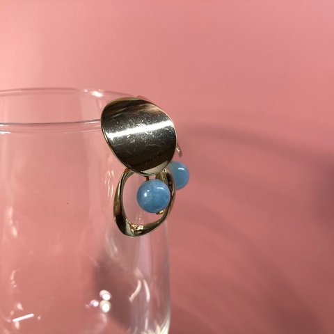 ピアス　アクアマリン&プレートピアス パワーストーンピアス　8mm　(丸型/ゴールド)　☆ピアス☆ピアス☆ピアス