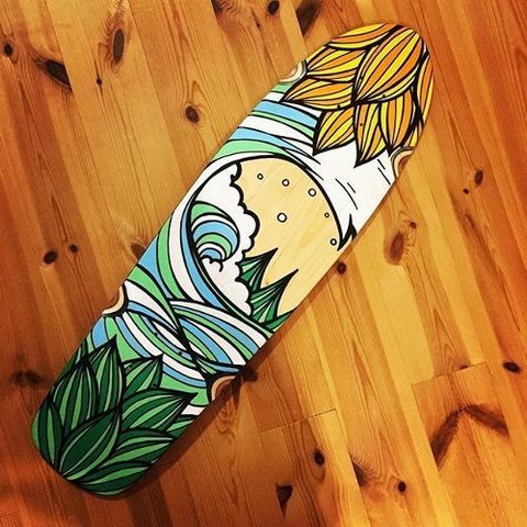 Skate Board Paint(Orange & Green Leaf)