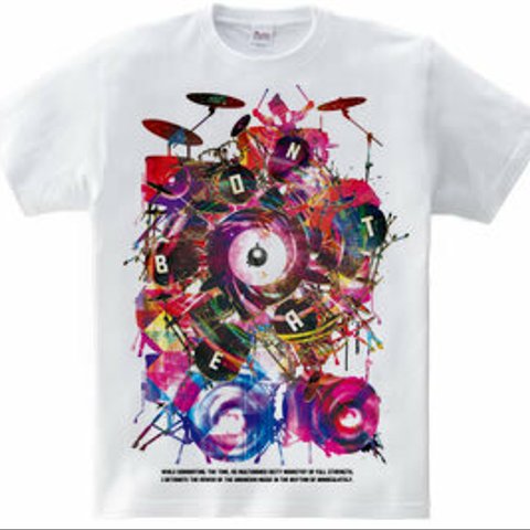 音楽ドラムアートTシャツ「BON BEAT」