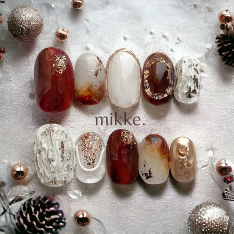 【 現品のみ！ 】ネイルチップ〔 mikke. 〕/ ニュアンス ラテ ブラウン