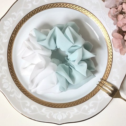 【シフォン❤︎シュシュ】ダブルフリル　ice mint