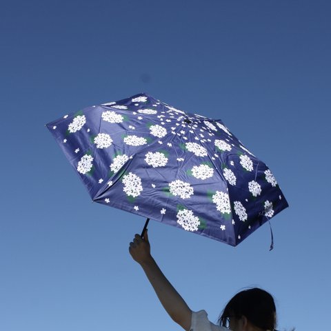 竹の折りたたみ傘 あじさいネイビー 163425 紫外線99.9%カット 晴雨兼用 日傘 雨傘
