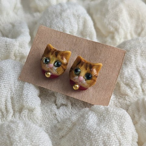 【保護猫支援】猫ちゃんお顔ピアス(茶トラ)🎀