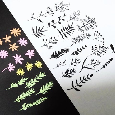 切り絵アート　植物シルエット　アソート