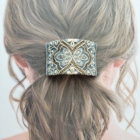 【029】インド刺繍　バレッタ　ポニーテール　ヘアアクセサリー