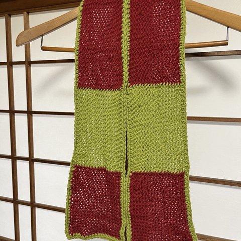 手織り 　赤＆黄緑のミニストール　 