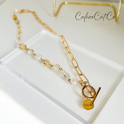 シトリン ボックスチェーン アシメトリー ネックレス GOLD