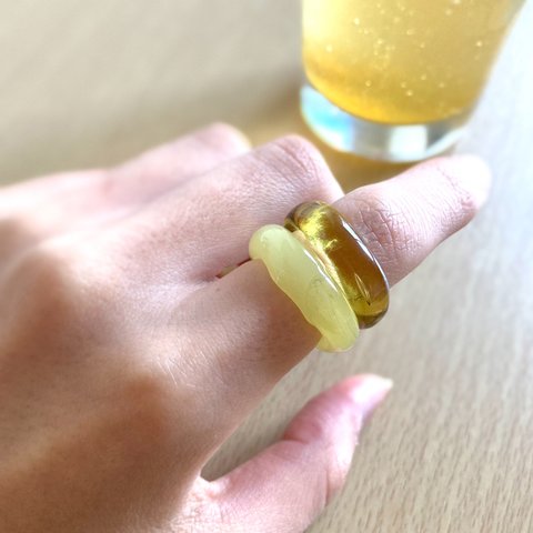 はちみつレモン  ダブルガラス リング   glass ring