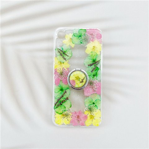 押し花 スマホケース/スマホリング付き/Galaxy A41/Xperia 5/Xperia 10 II/iPhone11/GALAXYS 20/Google Pixel4a/iPhone12