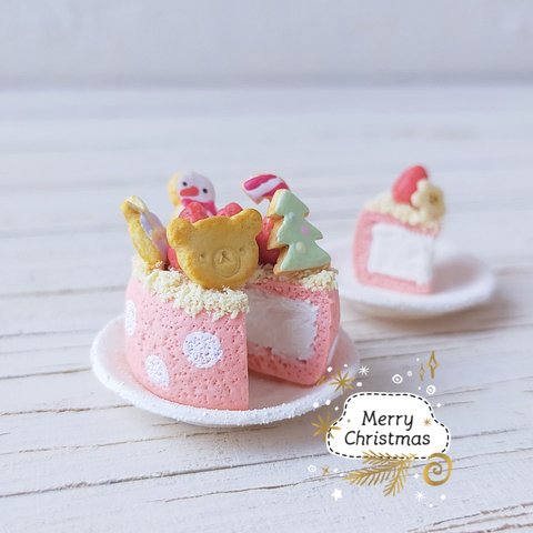 ミニチュア　水玉クリスマス🎄ケーキ🍰