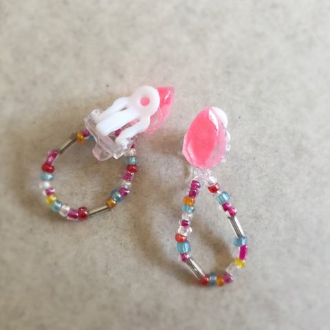 ◇drop✖️ beads ring◇◆指輪のオマケ付き!kidsイヤリング◆