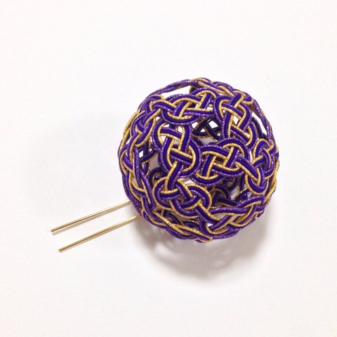 紫×金 水引の髪飾り（Lサイズ）【受注】