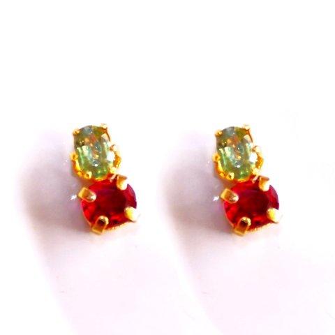 - 苺 - Ruby & Green Sapphire Earrings/Pierce/Ear-cuff