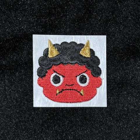 ★刺繍シール／ステッカー★節分　赤鬼　激オコ　大き目サイズ　1枚