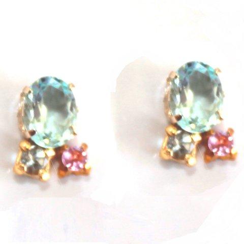 - aqua - Pink Sapphire & Topaz & Aquamarine Earrings