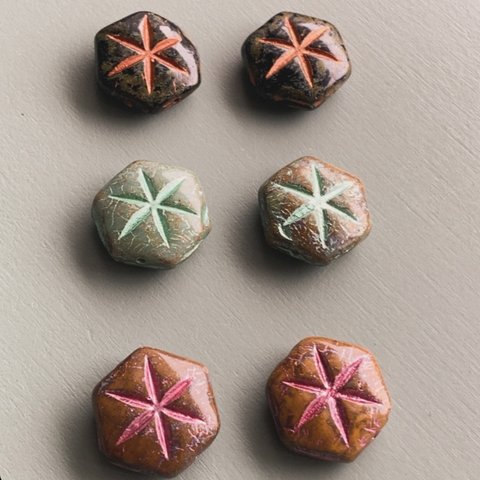 【3色ペア6コセット】JIRI＊IVANA#czech beads#チェコビーズ　star hexagram18✖️16㍉　