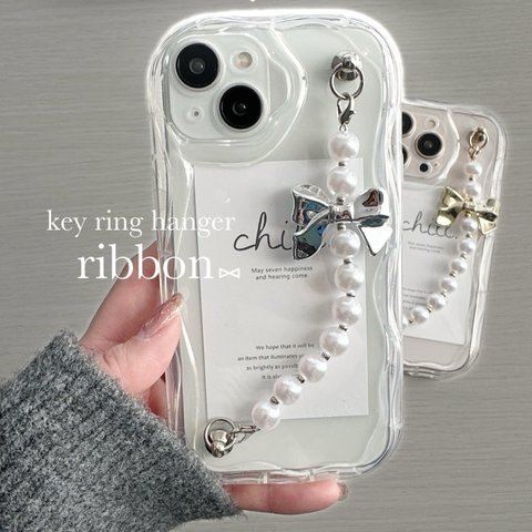 ⑅キーリングハンガー〖ribbon〗うねうねiPhone case⑅ スマホケース