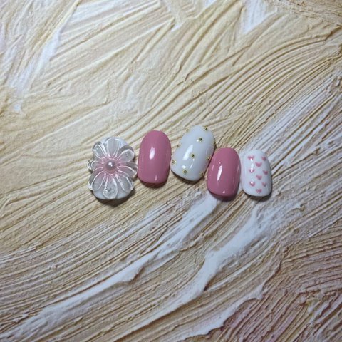 ネイルチップ　ハート　フラワー　ポップ　ピンク　チーク　花　桜　