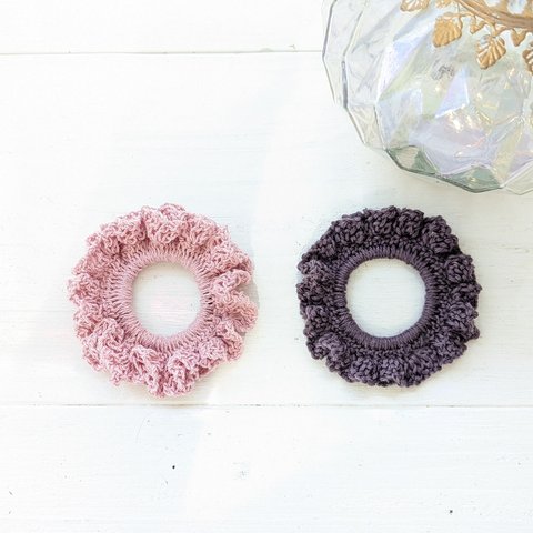 crochet クロッシェ 夏にピッタリのシュシュ モーヴピンク ヘアアクセサリー