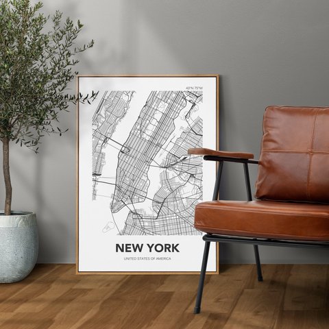 アートポスター MAP ニューヨーク アメリカ ブラック L判 ハガキ 2L判 A4 A3 B3 A2 B2 アート モノトーン 地図 インテリアポスター【MAP_BK01】