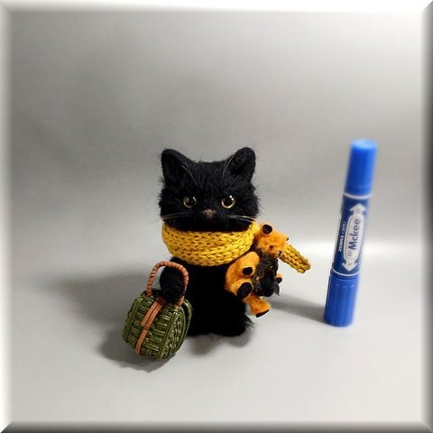 羊毛フェルト　猫　旅猫さん　黒猫　ねこ　ネコ　猫フィギュア　