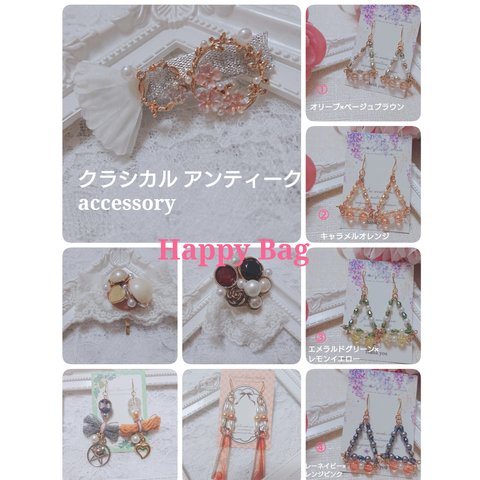 Autumn Happy Bag❁⃘*.ﾟクラシカル アンティーク アクセサリー 福袋❁⃘*.ﾟ6点セット！ヘアクリップ ポニーフック ピアス イヤリング 秋アクセサリー